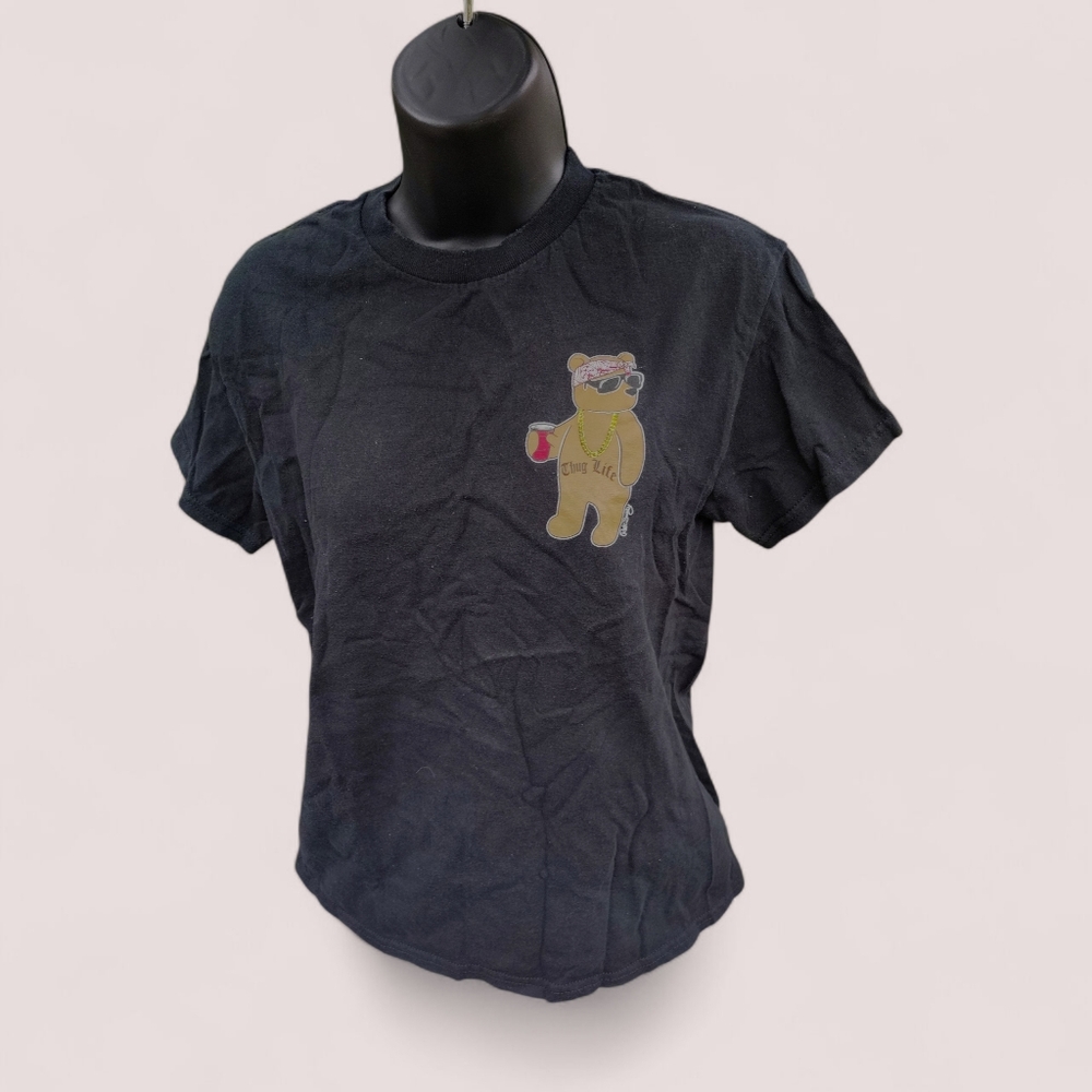 💕$3 Bundled Women's Black T-Shirt with Thug Life Bear Graphic